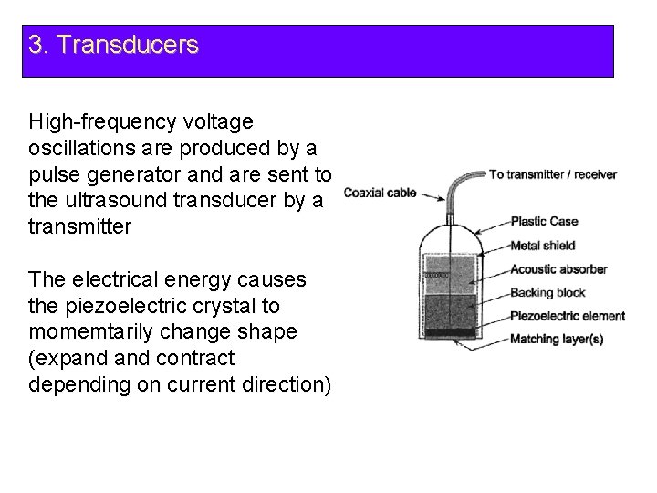 3. Transducers High-frequency voltage oscillations are produced by a pulse generator and are sent