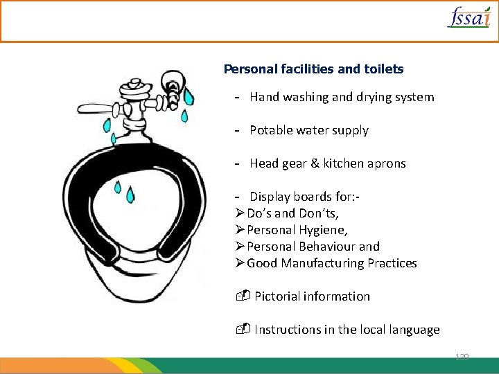 Personal facilities and toilets - Hand washing and drying system - Potable water supply