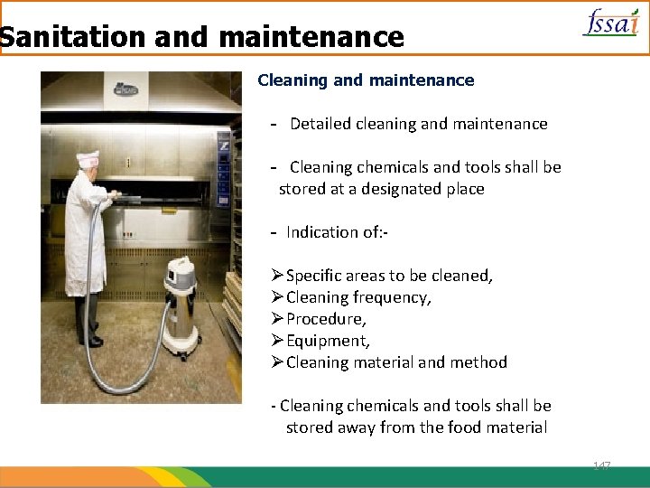 Sanitation and maintenance Cleaning and maintenance - Detailed cleaning and maintenance - Cleaning chemicals