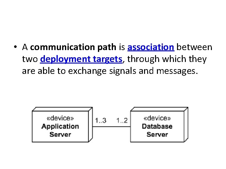 • A communication path is association between two deployment targets, through which they • A communication path is association between two deployment targets, through which they