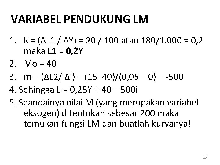 VARIABEL PENDUKUNG LM 1. k = (∆L 1 / ∆Y) = 20 / 100