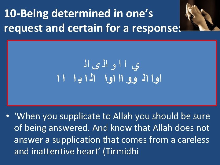 10 Being determined in one’s request and certain for a response: ﻱ ﺍ ﺍ