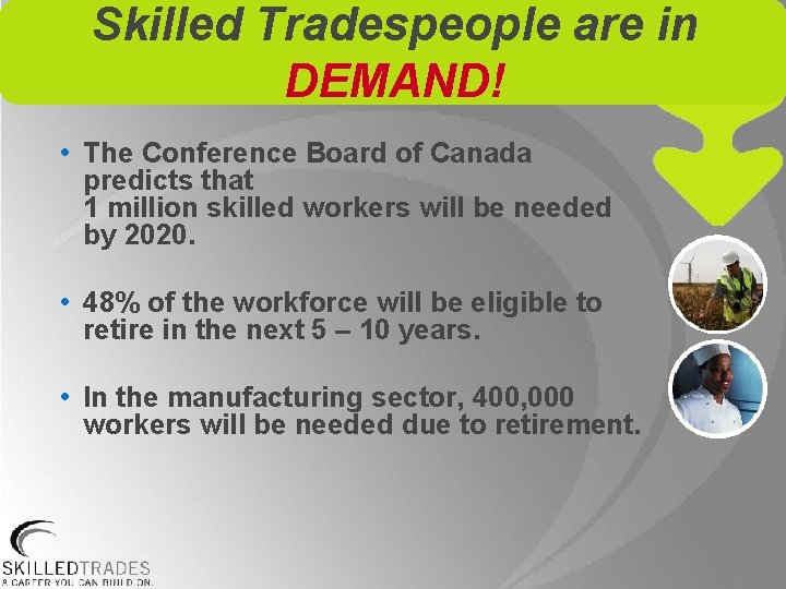 Skilled Tradespeople are in DEMAND! • The Conference Board of Canada predicts that 1