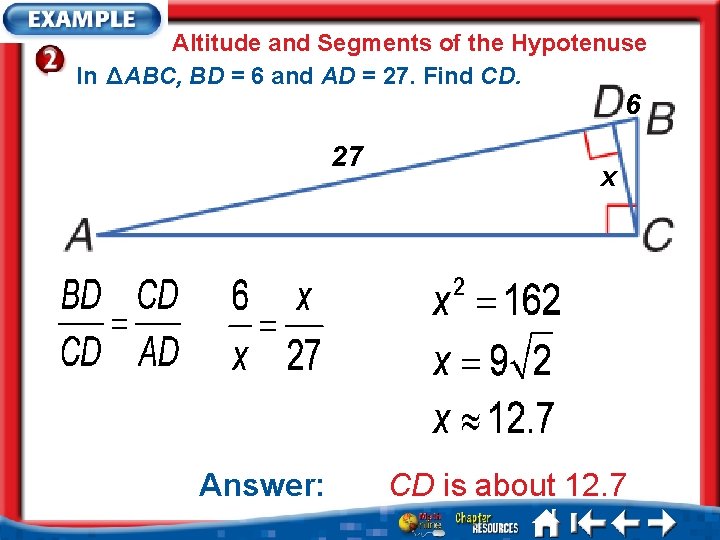 Altitude and Segments of the Hypotenuse In Δ ABC, BD = 6 and AD