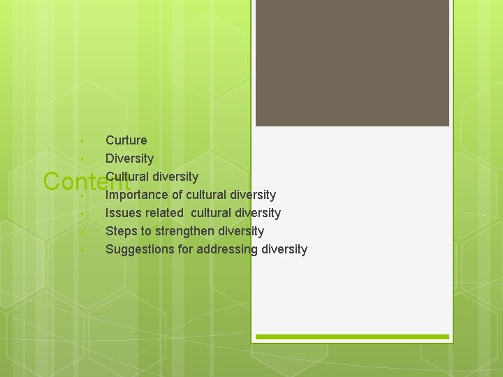  • • Curture Diversity Cultural diversity Importance of cultural diversity Issues related cultural