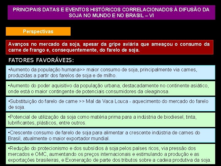 PRINCIPAIS DATAS E EVENTOS HISTÓRICOS CORRELACIONADOS À DIFUSÃO DA SOJA NO MUNDO E NO