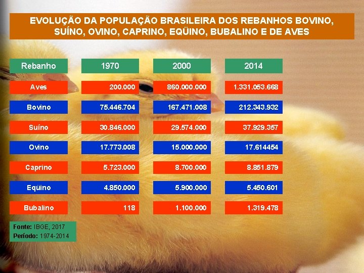 EVOLUÇÃO DA POPULAÇÃO BRASILEIRA DOS REBANHOS BOVINO, SUÍNO, OVINO, CAPRINO, EQÜINO, BUBALINO E DE
