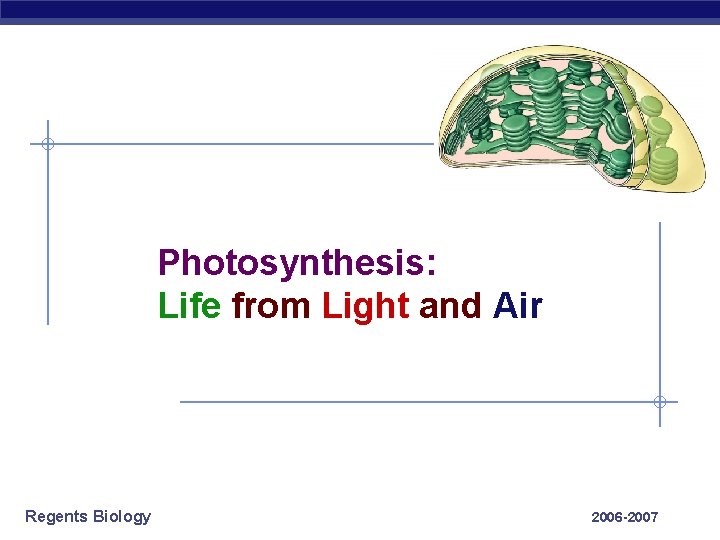 Photosynthesis: Life from Light and Air Regents Biology 2006 -2007 