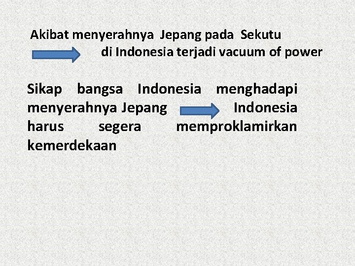 Akibat menyerahnya Jepang pada Sekutu di Indonesia terjadi vacuum of power Sikap bangsa Indonesia