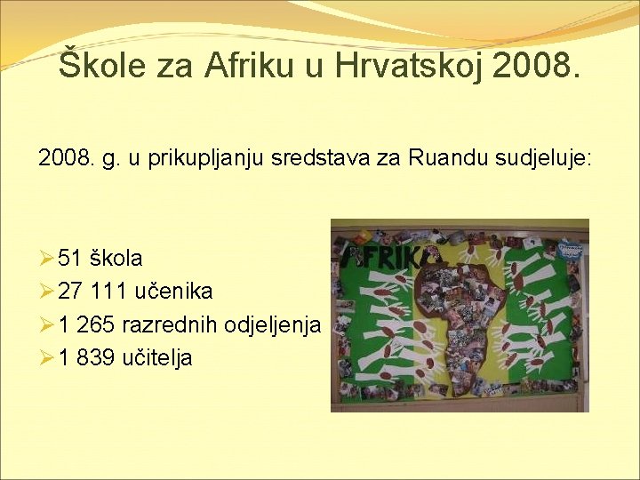 Škole za Afriku u Hrvatskoj 2008. g. u prikupljanju sredstava za Ruandu sudjeluje: Ø