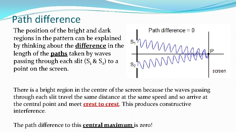 Path difference The position of the bright and dark regions in the pattern can Path difference The position of the bright and dark regions in the pattern can