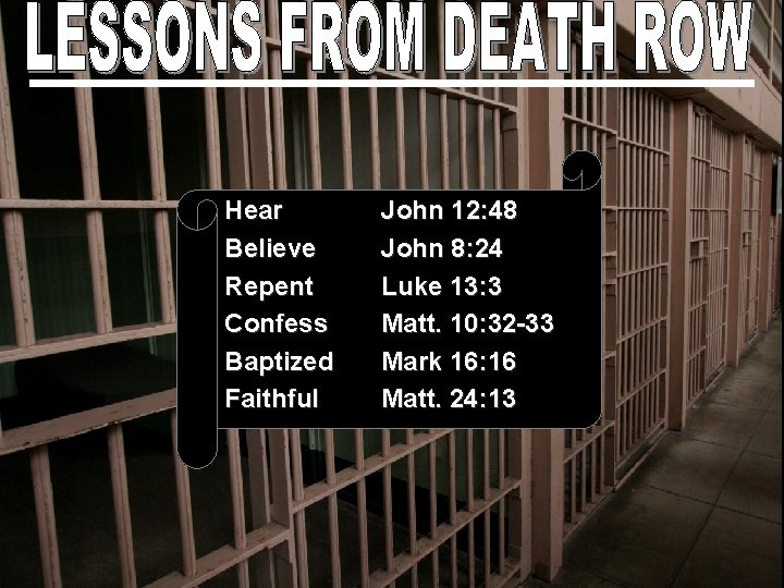 Hear Believe Repent Confess Baptized Faithful John 12: 48 John 8: 24 Luke 13: