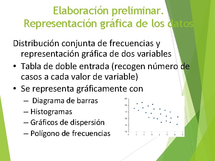 Elaboración preliminar. Representación gráfica de los datos Distribución conjunta de frecuencias y representación gráfica