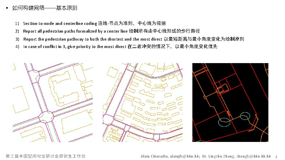 § 如何构建网络——基本原则 1) Section-to-node and centerline coding 连线-节点为准则，中心线为依据 2) Report all pedestrian paths formalized