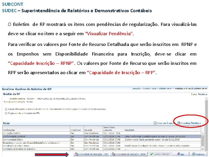 SUBCONT SUDEC – Superintendência de Relatórios e Demonstrativos Contábeis O Boletim de RP mostrará