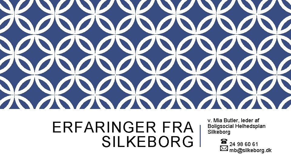 ERFARINGER FRA SILKEBORG v. Mia Butler, leder af Boligsocial Helhedsplan Silkeborg 24 98 60