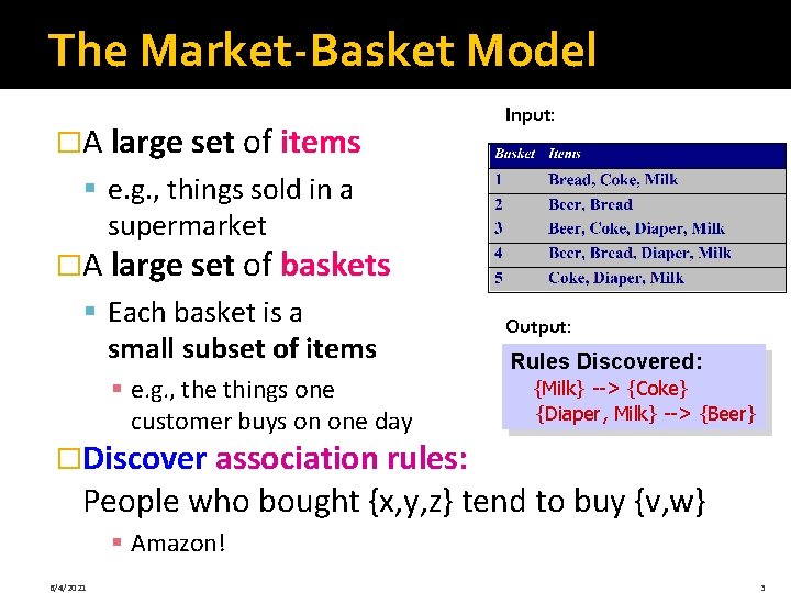 The Market-Basket Model �A large set of items Input: § e. g. , things