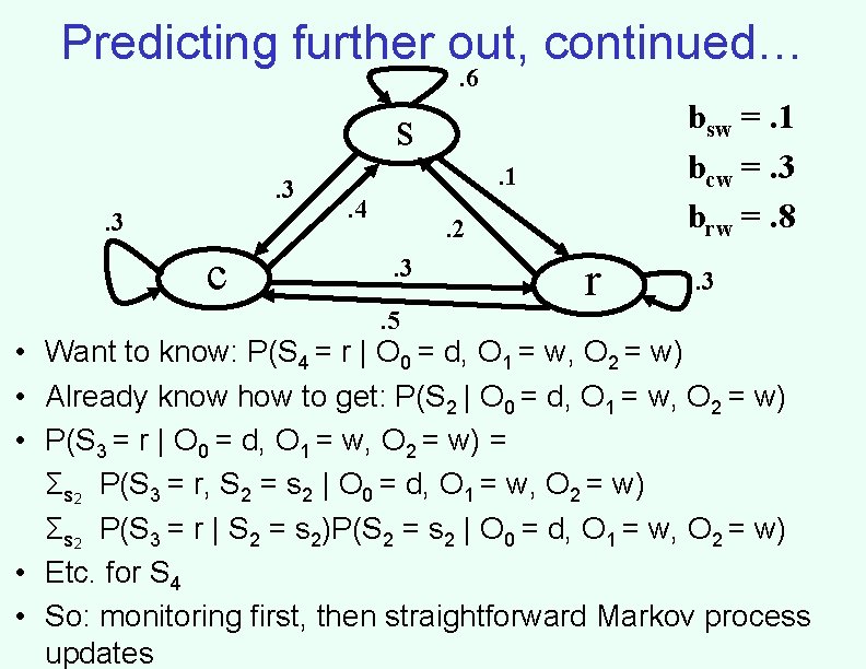 Predicting further out, continued…. 6 bsw =. 1 bcw =. 3 brw =. 8 Predicting further out, continued…. 6 bsw =. 1 bcw =. 3 brw =. 8