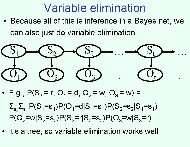 Variable elimination • Because all of this is inference in a Bayes net, we Variable elimination • Because all of this is inference in a Bayes net, we
