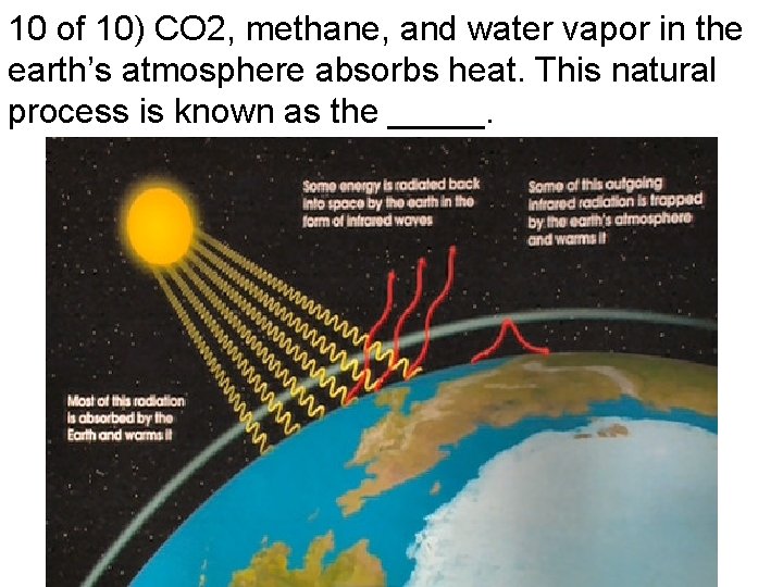 10 of 10) CO 2, methane, and water vapor in the earth’s atmosphere absorbs