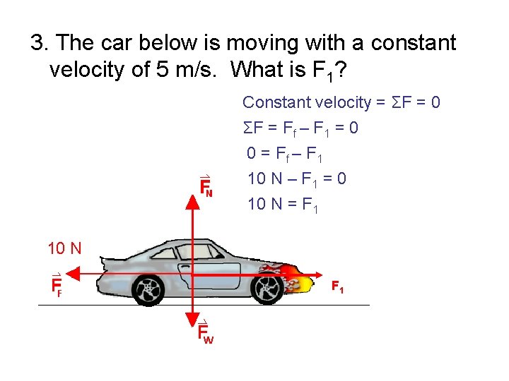 3. The car below is moving with a constant velocity of 5 m/s. What