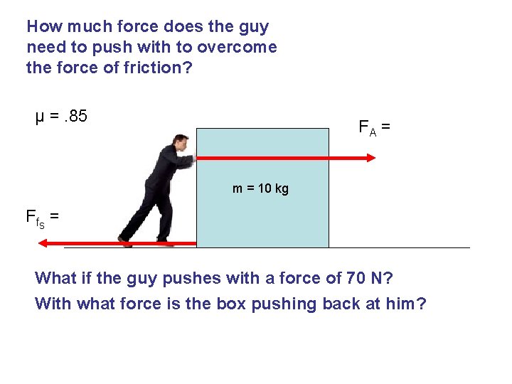 How much force does the guy need to push with to overcome the force