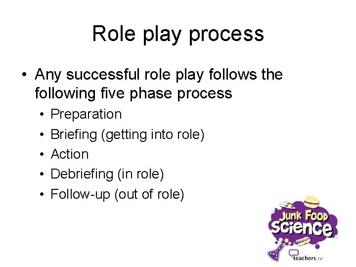 Role play process • Any successful role play follows the following five phase process