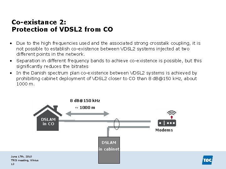 Co-existance 2: Protection of VDSL 2 from CO Due to the high frequencies used