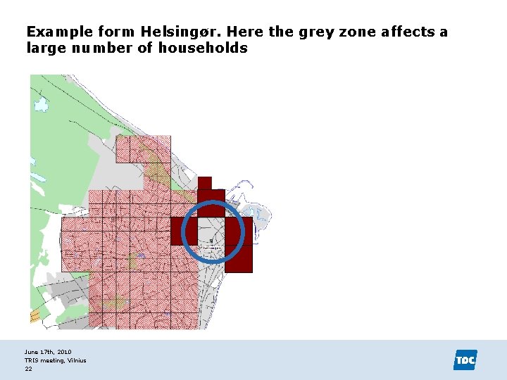 Example form Helsingør. Here the grey zone affects a large number of households June