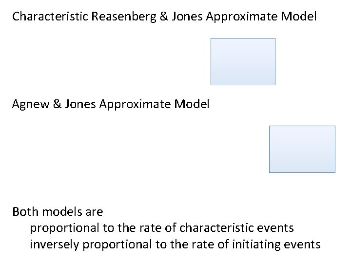 Characteristic Reasenberg & Jones Approximate Model Agnew & Jones Approximate Model Both models are