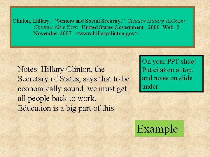 Clinton, Hillary. “Seniors and Social Security. ” Senator Hillary Rodham Clinton: New York. United