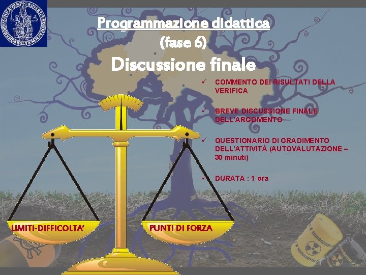 Programmazione didattica (fase 6) Discussione finale LIMITI-DIFFICOLTA’ ü COMMENTO DEI RISULTATI DELLA VERIFICA ü