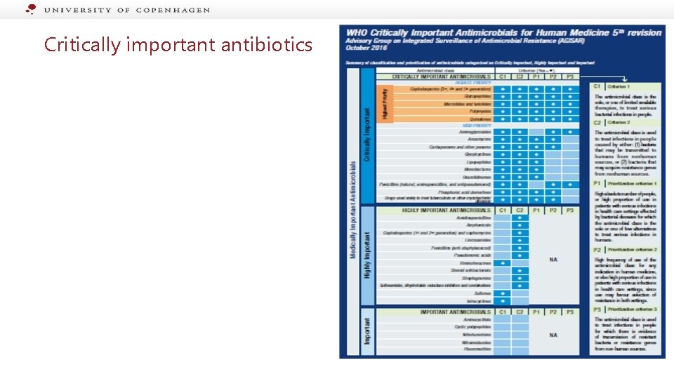 Critically important antibiotics 