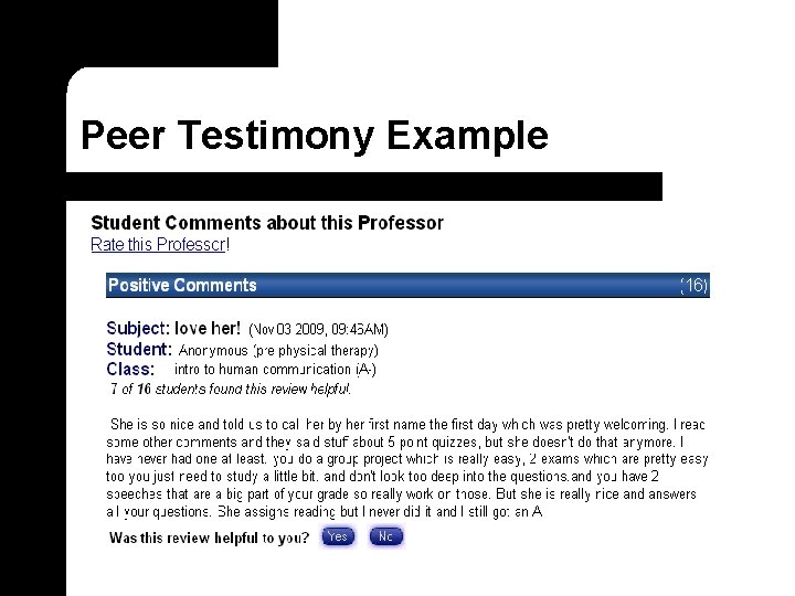 Peer Testimony Example 