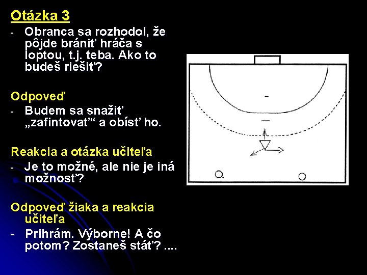 Otázka 3 - Obranca sa rozhodol, že pôjde brániť hráča s loptou, t. j.
