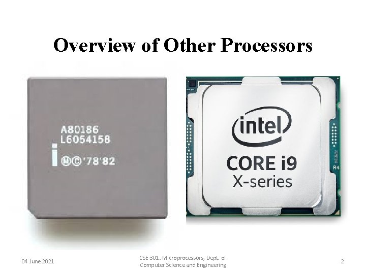 Overview of Other Processors 04 June 2021 CSE 301: Microprocessors, Dept. of Computer Science Overview of Other Processors 04 June 2021 CSE 301: Microprocessors, Dept. of Computer Science