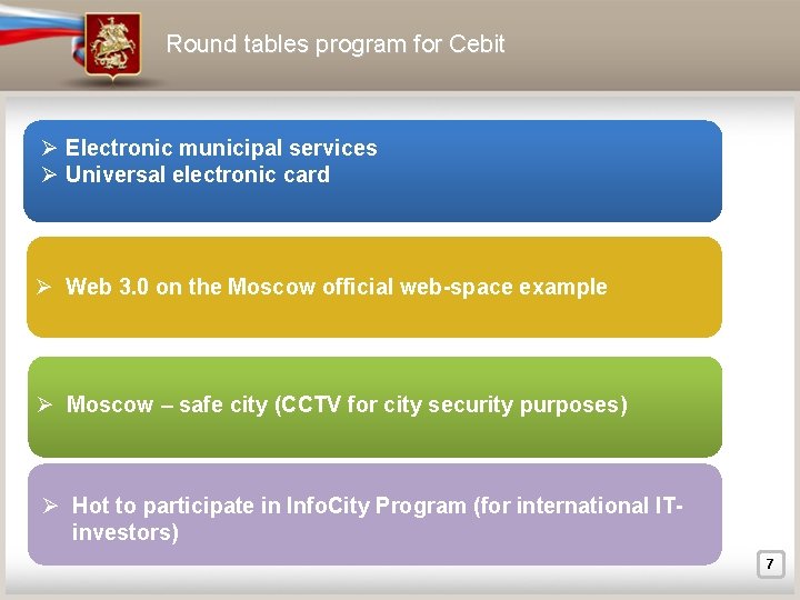 Round tables program for Cebit Ø Electronic municipal services Ø Universal electronic card Ø