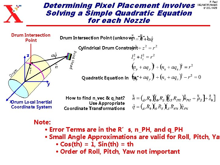 Determining Pixel Placement involves Solving a Simple Quadratic Equation for each Nozzle Drum Intersection