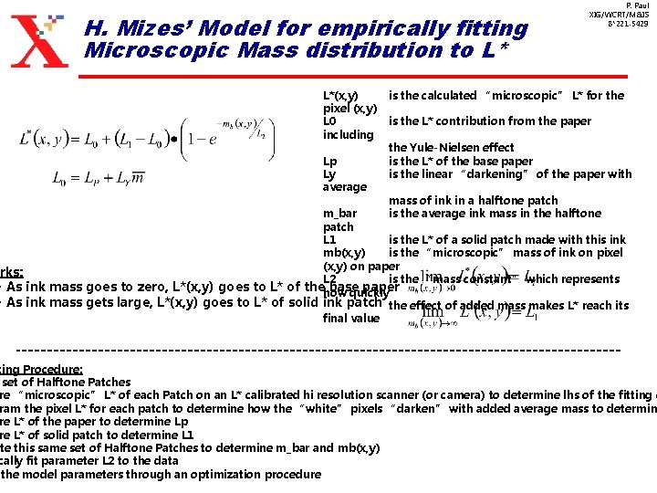 H. Mizes’ Model for empirically fitting Microscopic Mass distribution to L* L*(x, y) pixel