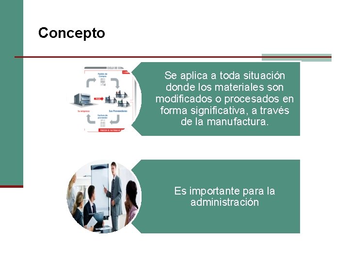 Concepto Se aplica a toda situación donde los materiales son modificados o procesados en