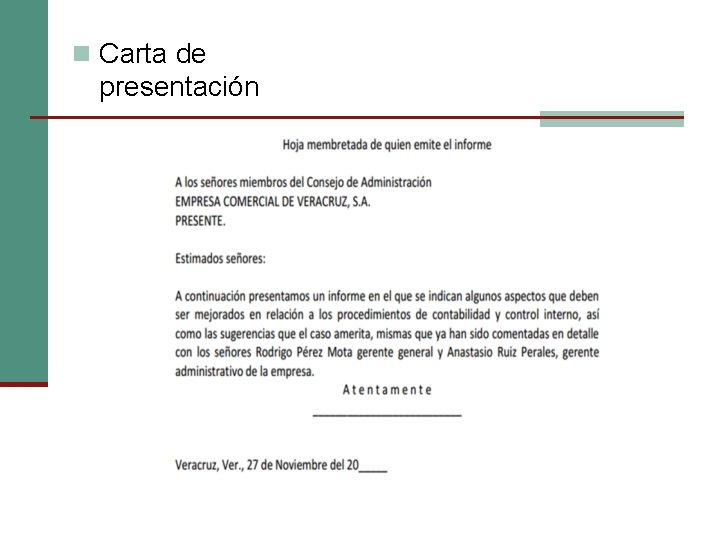 n Carta de presentación 