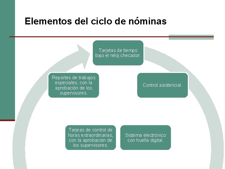 Elementos del ciclo de nóminas Tarjetas de tiempo bajo el reloj checador. Reportes de