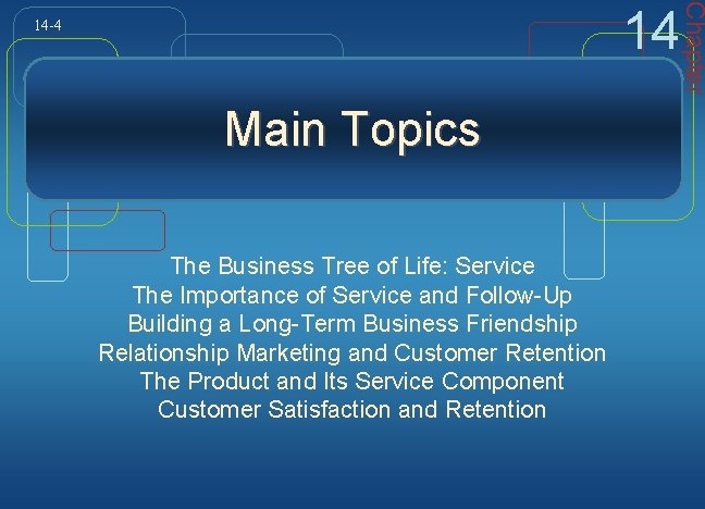 Main Topics The Business Tree of Life: Service The Importance of Service and Follow-Up