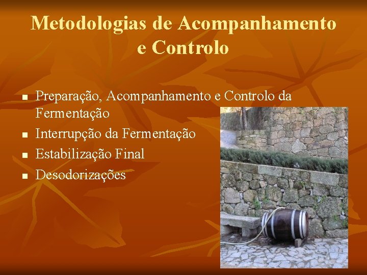 Metodologias de Acompanhamento e Controlo n n Preparação, Acompanhamento e Controlo da Fermentação Interrupção