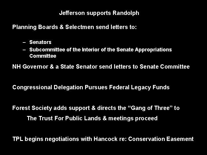 Jefferson supports Randolph Planning Boards & Selectmen send letters to: – Senators – Subcommittee