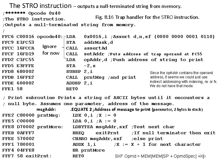 The STRO instruction – outputs a null-terminated string from memory. ; ******* Opcode 0