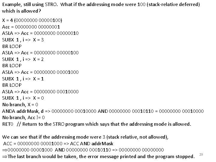 Example, still using STRO. What if the addressing mode were 100 (stack-relative deferred) which