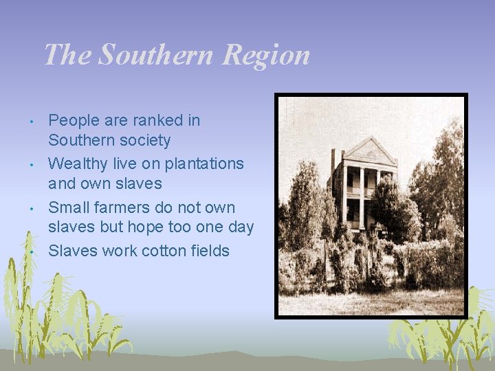 The Southern Region • • People are ranked in Southern society Wealthy live on