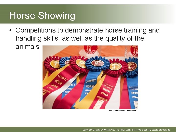 Horse Showing • Competitions to demonstrate horse training and handling skills, as well as Horse Showing • Competitions to demonstrate horse training and handling skills, as well as