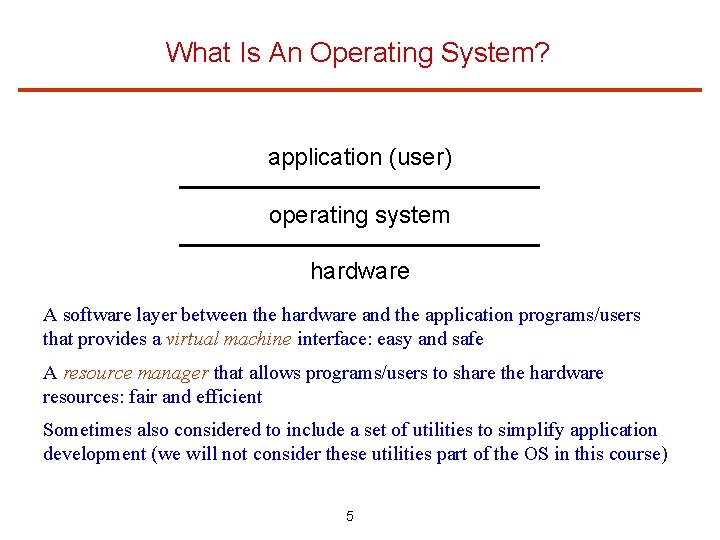 What Is An Operating System? application (user) operating system hardware A software layer between